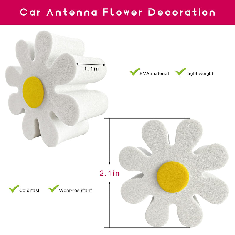 Daisy Car Antenna Topper, EVA Foam Daisy Antenna Decoration Rearview Mirror Dangler, Automotive Roof Toppers Lovely Flower Aerial Ball Cute Dashboard Accessory for Women Men (White) White