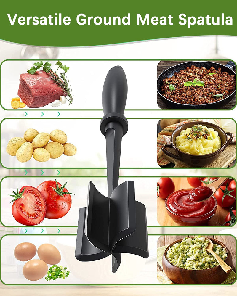 2Pack Meat Chopper, Heat Resistant Meat Masher for Hamburger Meat, Ground Beef Smasher, Nylon Hamburger Chopper Utensil, Meat Ground, Non Stick Mix Chopper Mix and Chop, Meat Masher Tool Gift Black