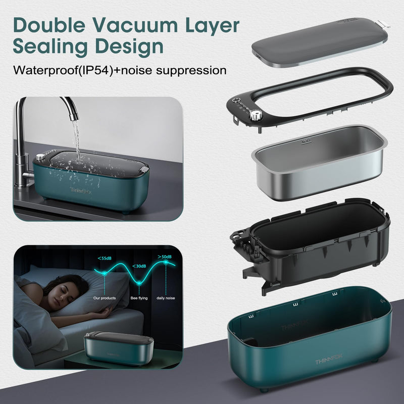 Ultrasonic Jewelry Cleaner, Smart Variable Frequency 47KHz - 50KHz | Professional Quiet Sonic Cleaning Machine with UV for Rings, Glasses, Watches, Dentures, Retainer, Earrings, Necklaces
