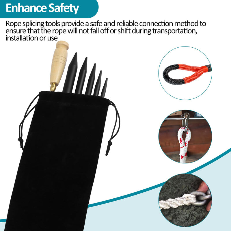 6-in-1 Rope Splicing Tools FID Kit for 1/4", 5/16", 3/8", 7/16" & 1/2" Double Braid Eye Rope, Black Aluminum, Universal Fit for Truck, Boat