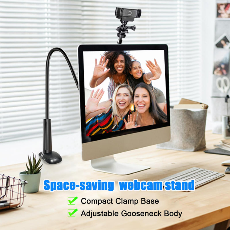 JCWINY Webcam Mount, 39 Inch Webcam Stand for Desk Flexible Gooseneck Computer Camera Stand Arm Clamp with Phone Holder Compatible with Logitech C930e C930 C920 C922x C922 Brio 4K C925e C615