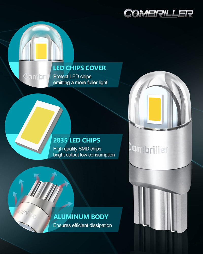 Combriller 194 LED Bulb 6000K White, Error Free 194 168 LED Bulb T10 2825 w5w Led Interior Car Lights for Car License Plate Light Dash Lights Interior Dome Map Door Marker Courtesy Light, Pack of 2