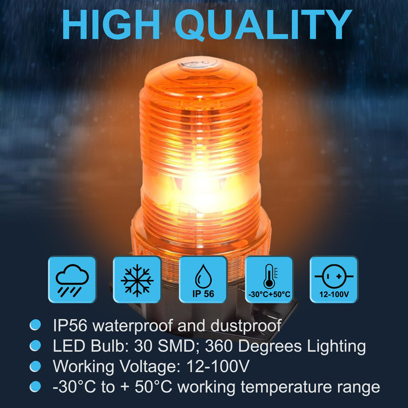  [AUSTRALIA] - HQRP 30-LED 360 Degrees Mini Beacon Amber Warning Strobe Light Compatible with CAT E3500 48V, E4000 36V / 48V, E5000 36V / 48V Electric Rider Forklift