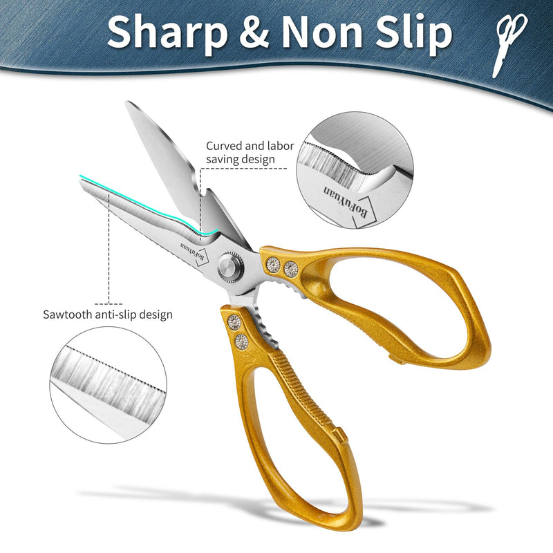 Kitchen Shears for Food: Multipurpose Heavy Duty Kitchen Shears for Cutting Chicken, Meat, Food, (9'' Gold) 9'' Gold