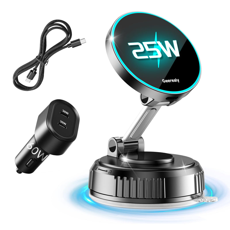 for 25W Magsafe Car Mount Charger，Adhesive & Vacuum Suction Cup Phone Mount | Fast Charging Mag Safe iPhone Car Mount Magnetic Wireless Car Charger Car Phone Holder for iPhone 17 16 15 14 13 12
