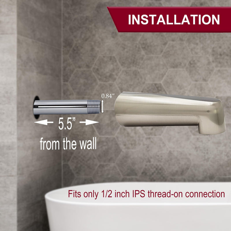 Westbrass E507-1F-20 7" Reach Wall Mount Tub Spout, Stainless Steel