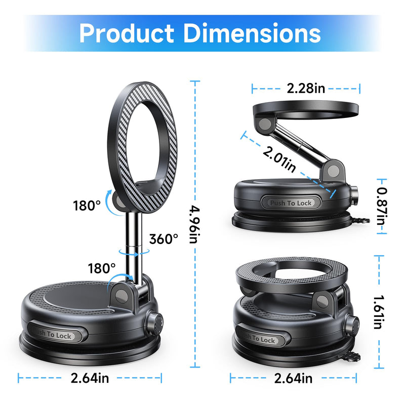 NeverFall Car Phone Mount for MagSafe, 89lbs Max Suction & Strong Magnetic | Dashboard & Windshield Mount, 360° Adjustable Phone Holder for iPhone & All Phones, Carbon Fiber