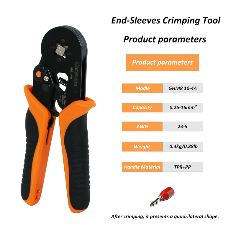 Ferrule Crimping Tool Kit, AWG 10-4 Self-adjustable Ratchet Wire Ferrule Crimper Plie, Black/Orange (Only Crimping Tool) Only Crimping Tool