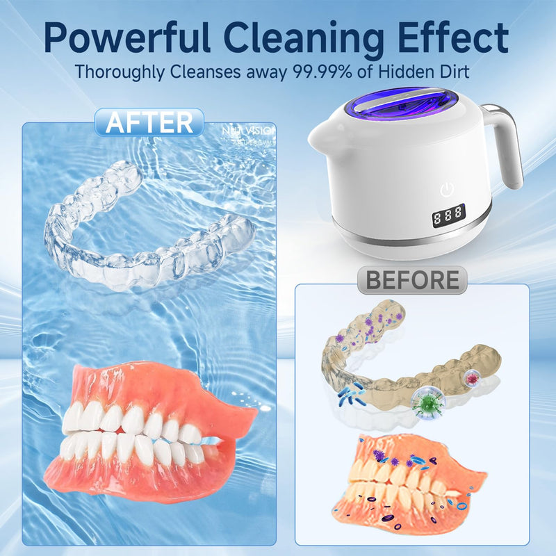 AURTEC Ultrasonic Cleaner UV Light 180ml Steel Tank for Dental Jewelry | Quiet Operation, Touch Control & Viewing Window, Cleans Retainer, Aligners, Denture, Night Guard & Jewelry
