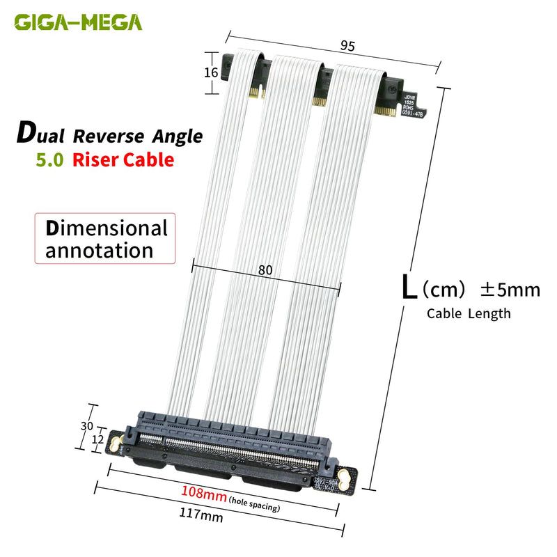 PCIe 5.0 X16 Riser Cable Dual Reverse and Straight GPU Extension Cable GEN5 for ITX A4 Case RTX5090 (20cm) Dual Reverse 20cm