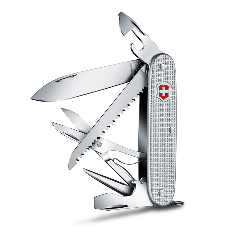 Victorinox Farmer X Alox Swiss Army Knife - 10 Function Pocket Tool, Silver | Swiss Made Stainless Steel Multi-Tool with Wood Saw, Scissors, Large Blade, Reamer, Bottle Opener and Durable Alox Scales 10 Functions