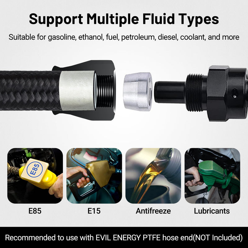 EVIL ENERGY 6AN PTFE Fuel Hose Line, AN6 Fuel Line E85 Nylon Braided 10FT Black 5/16 Inch ID 6AN 10FT