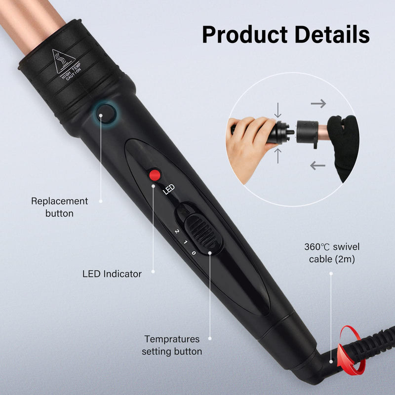 janelove Curling Wand,Hair Curlers for Long Hair, Curling Wand Set with 5 Ceramic Barrels,from 9/18/25/32 mm, 150℃-210℃ Temperature Control,with Heat Resistant Glove 5 in 1 (9-32 mm) - 150-210°C