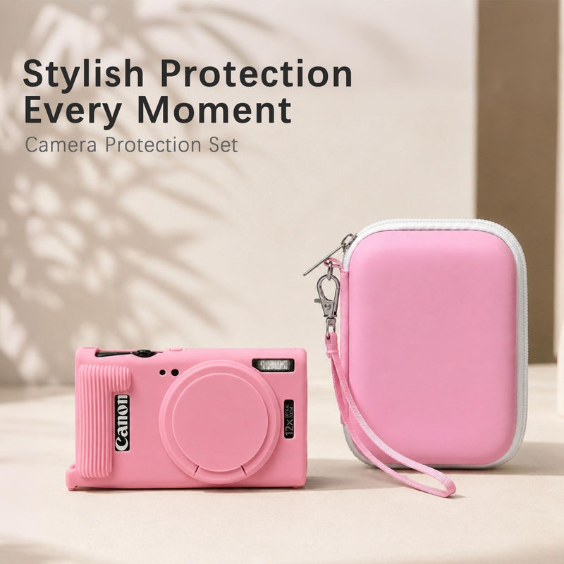 Case for Canon PowerShot ELPH 360 HS A/360 HS/360/650 Digital Camera | Canon PowerShot ELPH 360 HS A/ 360 HS/ 360/ XY 650 Hard Carrying Case + Soft Silicone Cover with Removable Lens Cover, Pink