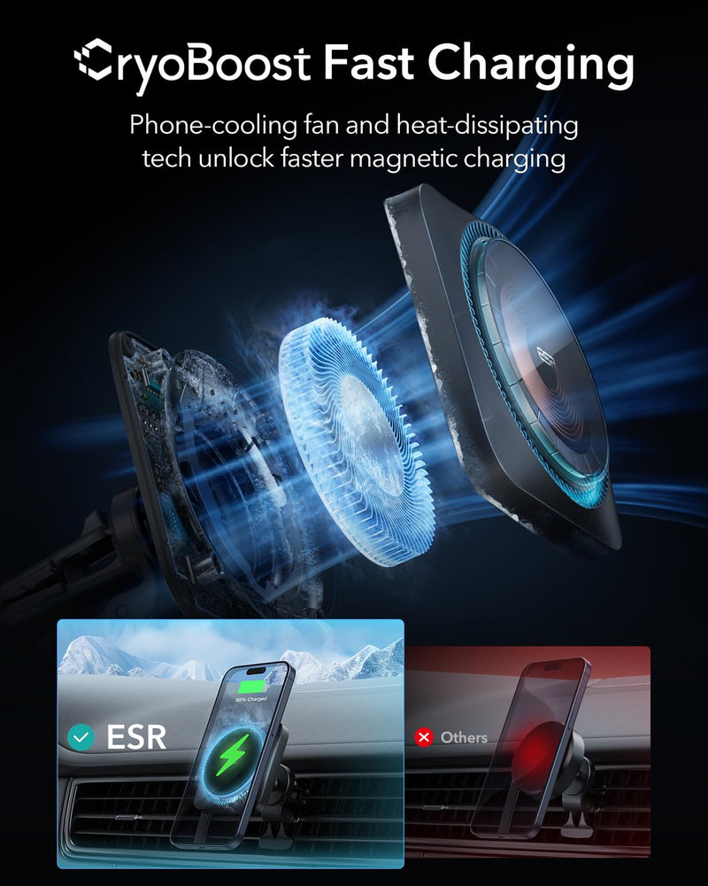 ESR for MagSafe Car Mount Charger with CryoBoost, with 36W Car Adapter | Magnetic Wireless Car Charger, for MagSafe Car Charging, for iPhone 17-12, S26/S25, Fast Phone Cooling Charging Set
