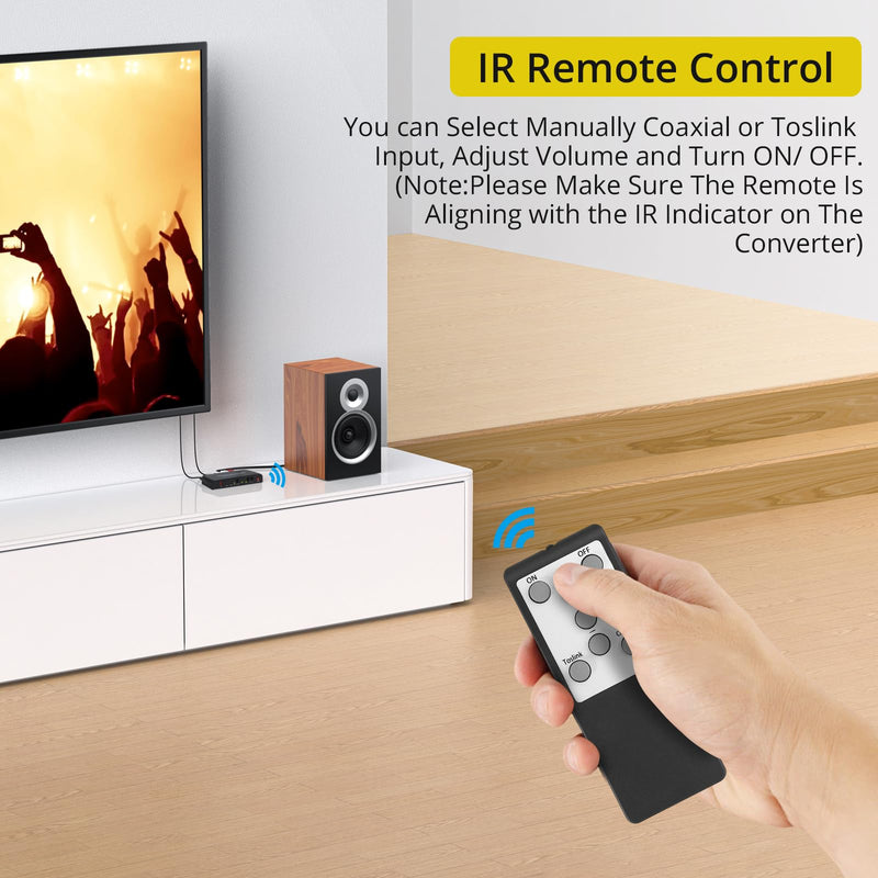 PROZOR 192KHz Digital to Analog Audio Converter Digital Toslink Coaxial SPDIF Optical Input RCA 3.5mm Output Converter with Volume Adjustable Remote Control 192kHz DAC One Input with IR Control