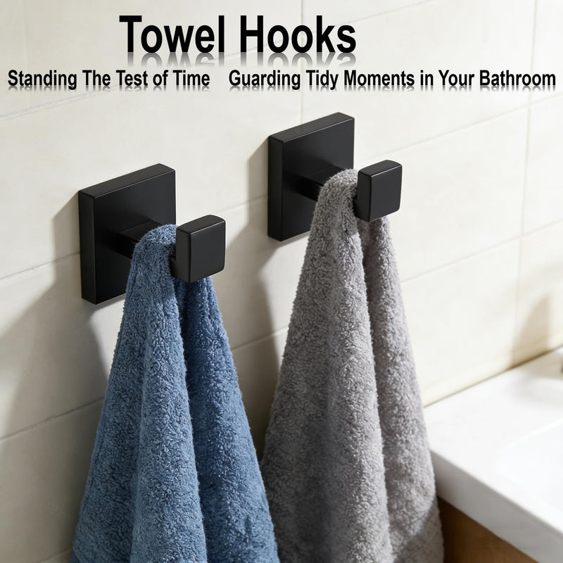 Bathroom Hardware Set Piece Matte Black Bathroom Accessories Set SUS304 Towel Bar Set Includes 2 Towel Bar 24 Inch+2 Towel Holder+2 Toilet Paper Holder+4 Towel Hooks (10, Matte Black) 10