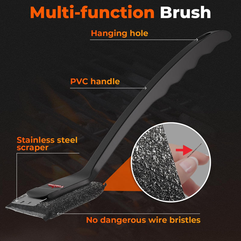 2PCS Bristle Free Grill Brush with Scraper, Efficient Cleaning, Safe Grill Accessories for Weber Gas/Stainless Steel Grates/Charcoal Grill, Gift for Dad Black