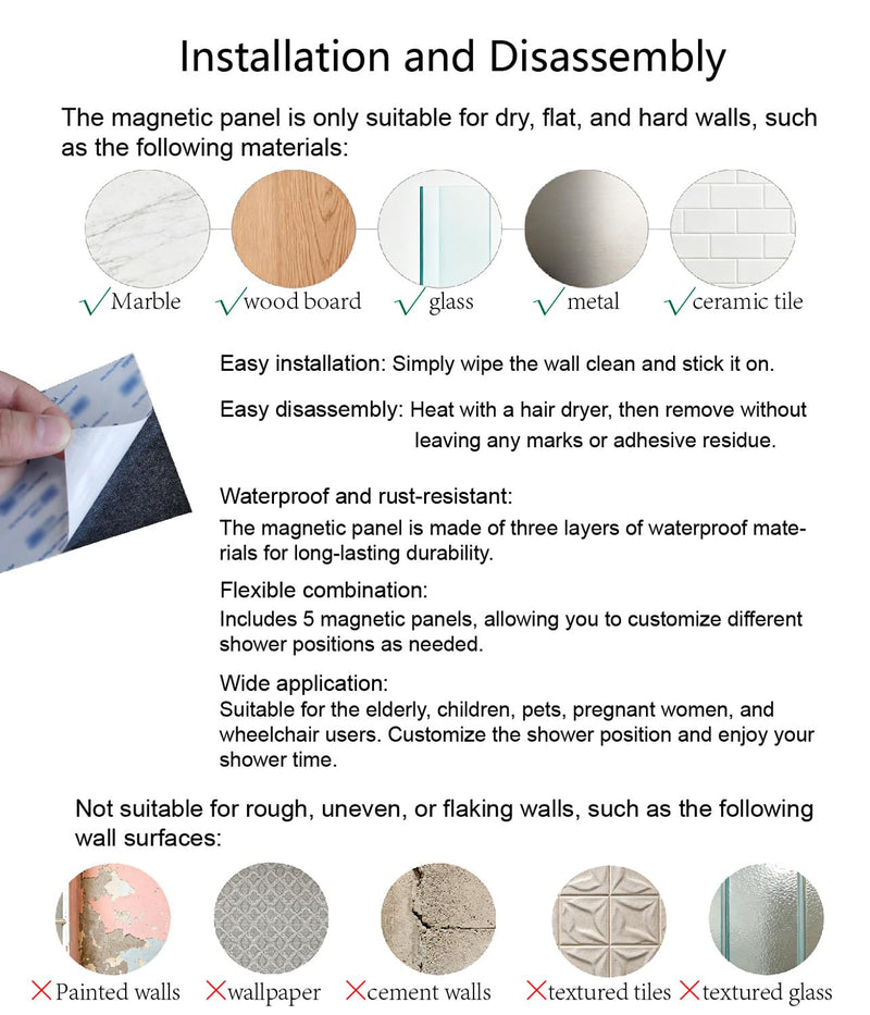 Modular Magnetic Handheld Shower Head Holder, 5-Section Customizable Sliding Rail with Tool-Free Adhesive Installation, Adjustable Height and Angle for Shower Chairs, Kids, Pets, Elderly, RV, Bathtub Silver