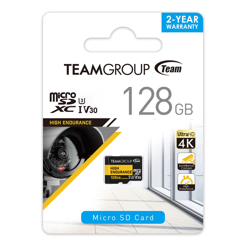 TEAMGROUP HIGH Endurance 128GB 2 Pack Micro SDXC UHS-I U3 V30 100MB/s Designed for Monitoring Stable Durable Long Lasting Flash Memory Card Security Camera 4K&Full HD Video Recording THUSDX128GIV3067 128GB (2PACK)