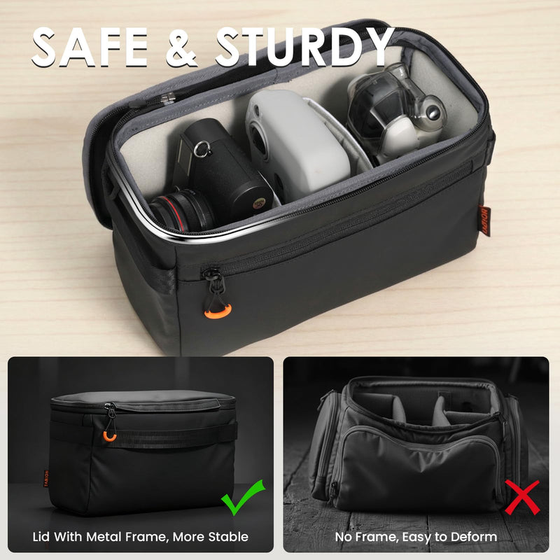 TARION Padded Camera Insert Bag Protective Framed DSLR Inner Case Organizer | Fits 1 Camera and 2 Lenses - Removable Lid Compatible for DSLR SLR Mirrorless Cameras ShellCore XS Xs (1 Camera 2 Lenses)