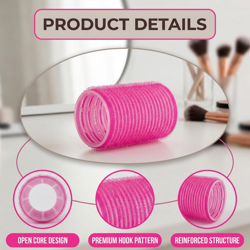 15 Pcs Nylon Hair Rollers, Rose Red Self-Grip Curlers, 4.4cm Diameter Styling Tools for Waves and Curls, Salon DIY Hairdressing Accessories