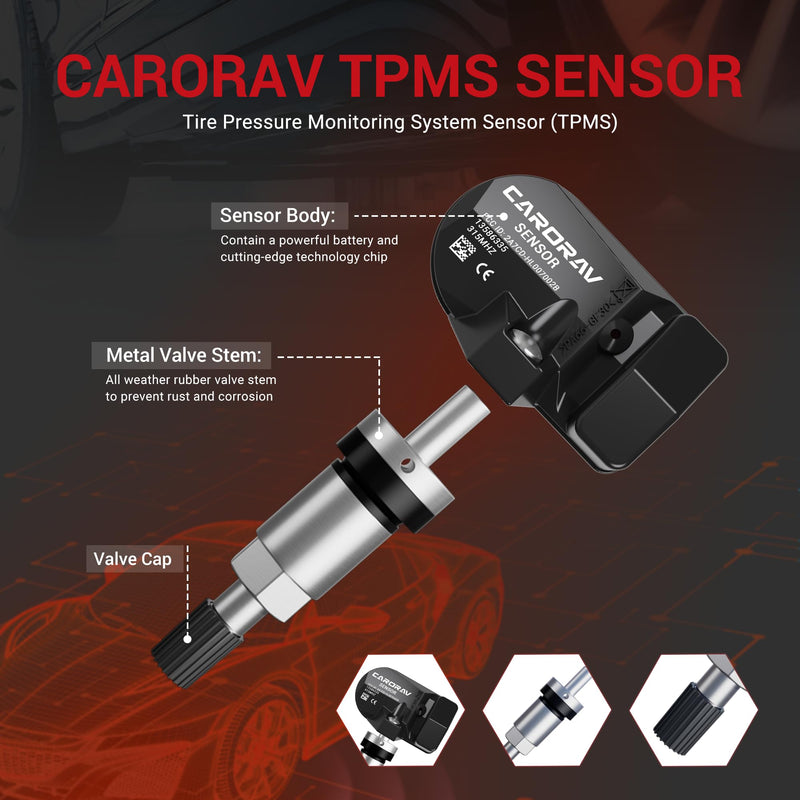 TPMS Sensor GM, 4-Pack Tire Pressure Monitoring System Sensor Replacement for GM Chevy GMC Cadillac Buick, 315MHz OE Replaces for 13586335 13581558 13598771 13598772 4 PCS