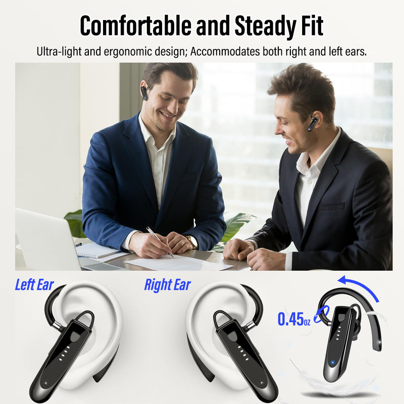 Atheewon Bluetooth Earpiece, Wireless Handsfree with Noise Cancelling Mic, 20Hrs Call Time Bluetooth 5.4 Headset, 180 Hrs Standby Time Headset for Business/Trucker/Driver Glossy Black