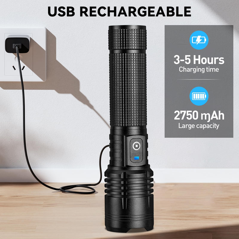 Flashlight Rechargeable LED High Lumens - 99,000lm Super Bright Flash Light with 5 Modes, Waterproof Powerful Lintera for Home, Camping(2 Pack)