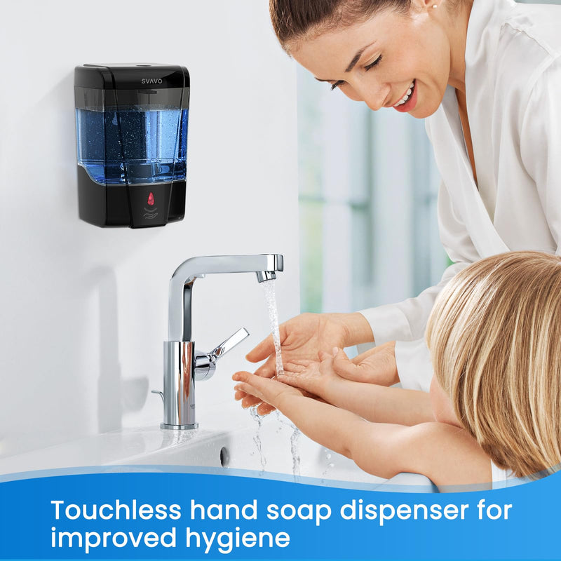 SVAVO Automatic Soap Dispenser Hand Soap Dispenser Wall Mount 600m/21 fl.oz, Touchless Electric Sensor Pump Battery Operated for Offices Home Kitchen Bathroom Hotel Restaurant Commercial Black 600ml