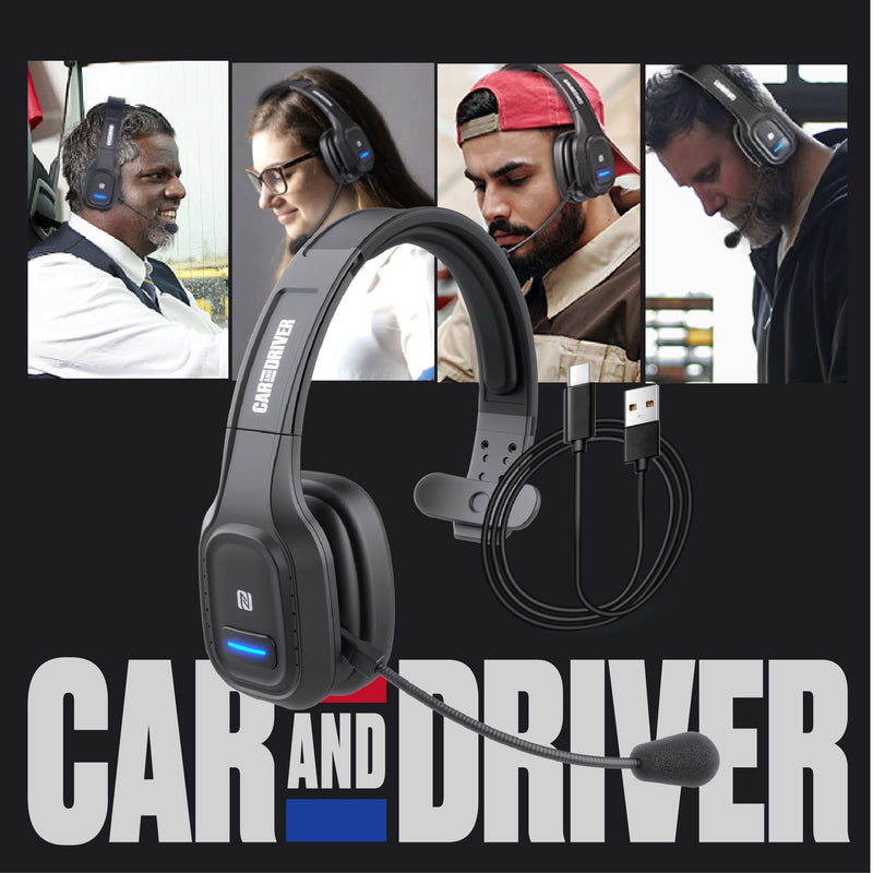 BT5500 Trucker Bluetooth 5.0 Headset Noise Cancelling Microphone | Wireless Headset, Rotatable Mic, Adjustable Headband Multi Device Pairing, Voice Assistant Support, 30-HR Talk, 57-HR Music Over-Head Black