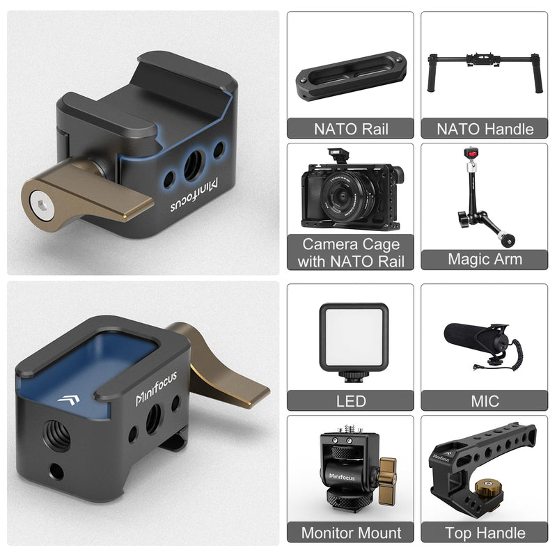 NATO Clamp to Cold Shoe Adapter, Aluminum Alloy Quick Release Rail Lock With 1/4" Threaded ARRI Locating Hole for DJI RS 3 Flash Light Microphone Camera Cage Magic Arm V3505