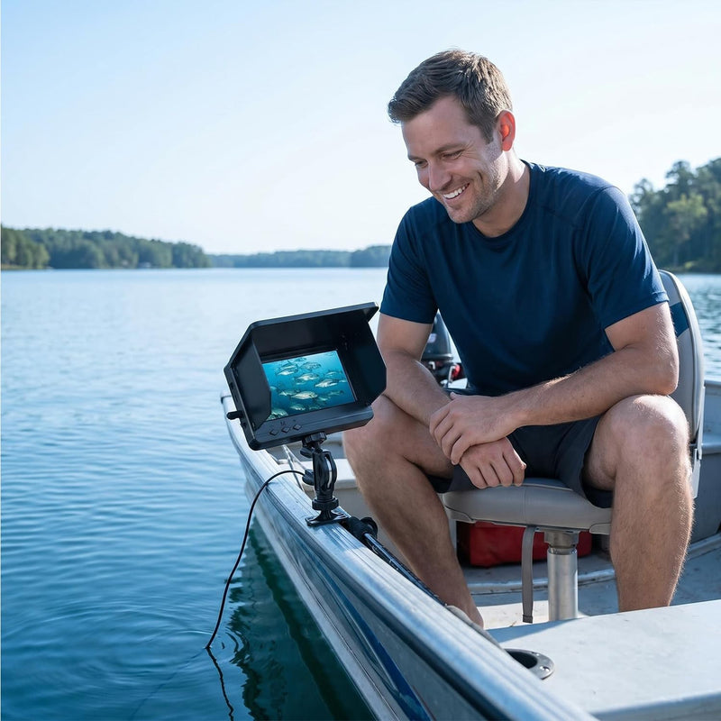 Underwater Fishing Camera with Infrared Night Vision, IP67 Waterproof Portable Fish Finder for Ice Fishing, Kayak, Boat, River & Lake 30M