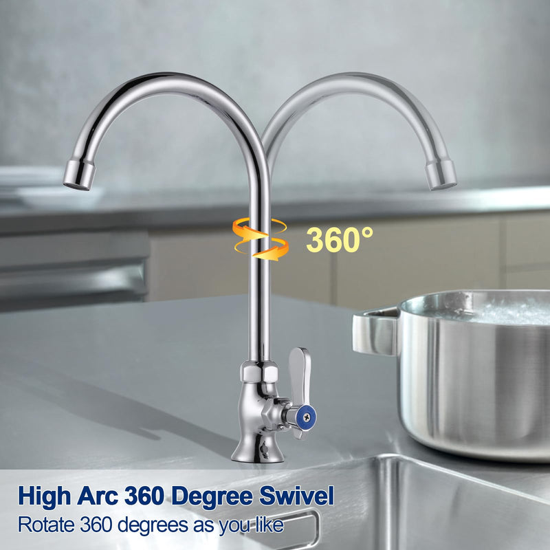 Single Hole Cold Water Faucet: Deck Mount Kitchen Cold Only - Brass Utility Outdoor Sink Faucet - for Commercial Bar RV Kitchen Farmhouse Laundry - Chrome 6.5" Swivel Spout