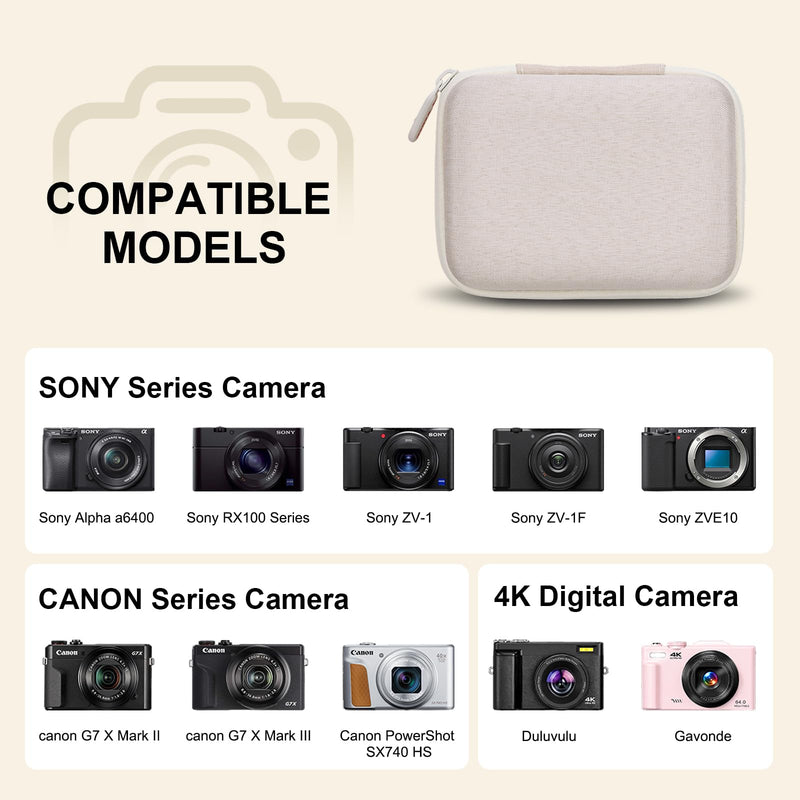 XANAD Hard Case for Sony ZV-E10,ZV-1F/Canon PowerShot G7X Mark III II,Cream | Travel Cases for Sony RX100 VII VI V IV III II/KODAK PIXPRO WPZ2,C1 4K Digital Camera,Small Compact Bag with Shoulder Strap Cream