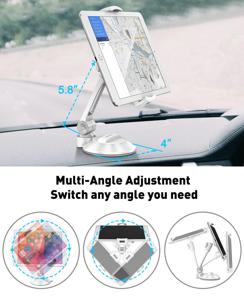 AboveTEK iPad Suction Mount, Phone Tablet Stand Holder with Suction Cup Fits 4"-11" Tablet/Phone/iPad mini/Air, Sticky iPads Mount on Window Bathroom Mirror, for Car Truck Windshield Boat (White) White