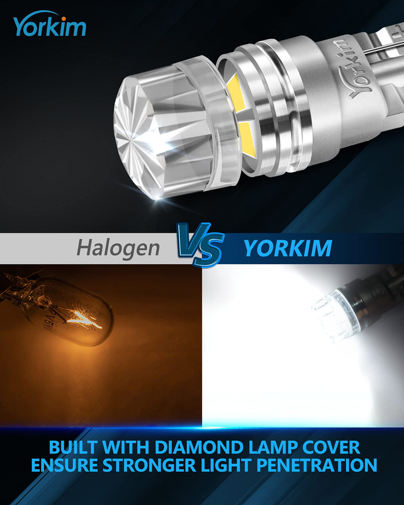 Yorkim 10psc 194 LED Bulbs 6500K White with special diamond cover 168 Led Bulb 2825 W5W T10 Led Bulb for Car Interior Lights Courtesy Map Dome Trunk License Plate Lights Side Marker Lights, Pack of 10 White-10Pack