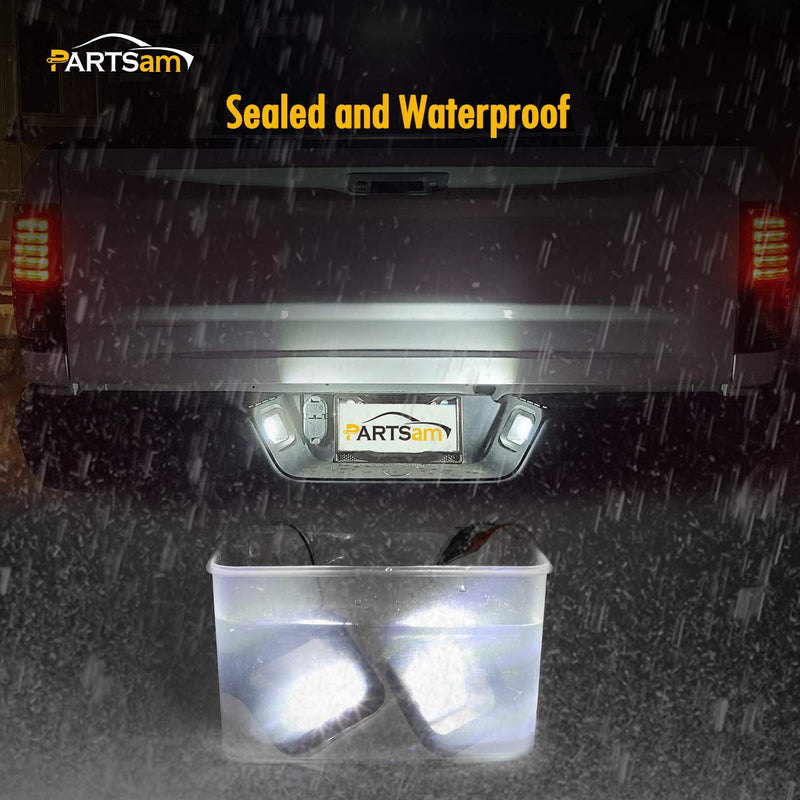 Partsam Full Led License Plate Lights Lamp Assembly Smoke Black Housing Compatible with Dodge Ram 1500 2500 3500 2003-2018 Pickup Truck Rear Step Bumper Replacement, Pack of 2