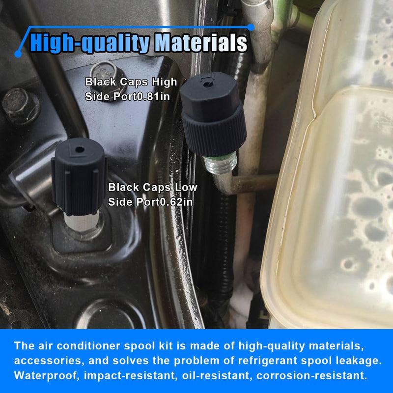 17PCS Car Air Conditioning Valve Core Kit, R12 R134A Teflon Seal Cap Valve Kit with Removal Tool for High Low-Pressure A/C Service Port, Car & HVAC AC Refrigerant Tool Black