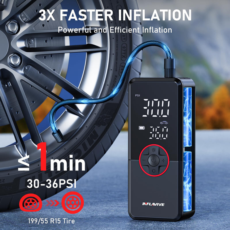 Tire Inflator Portable Air Compressor,150PSI Faster Inflation Cordless Tire Air Pump with Digital Gauge,Auto Shut-Off,LED Light,Electric Air Pump for Car Tires,SUV, Motorcycle, Bike, Balls Red