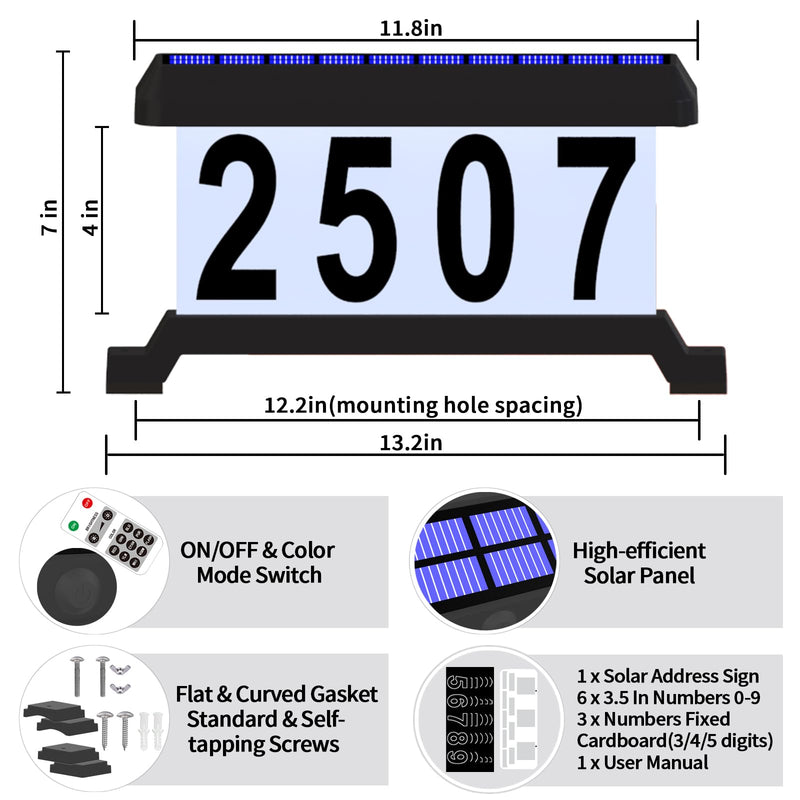 Solar Mailbox Number, Illuminated Address Sign, RGBW Color Changing Waterproof, Address Plaque for House Yard Home Office Street Outside (Mailbox Mount) Black(Mailbox Mount)