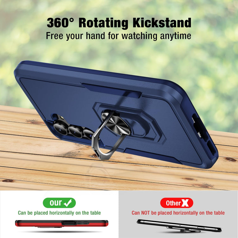 for Samsung Galaxy A37 5G Phone Case [15 FT Military Grade Drop Protection] with 2x Tempered Glass Screen Protector, Heavy-Duty Shockproof Magnetic Kickstand Case for Galaxy A37 5G (Dark Blue) Dark Blue