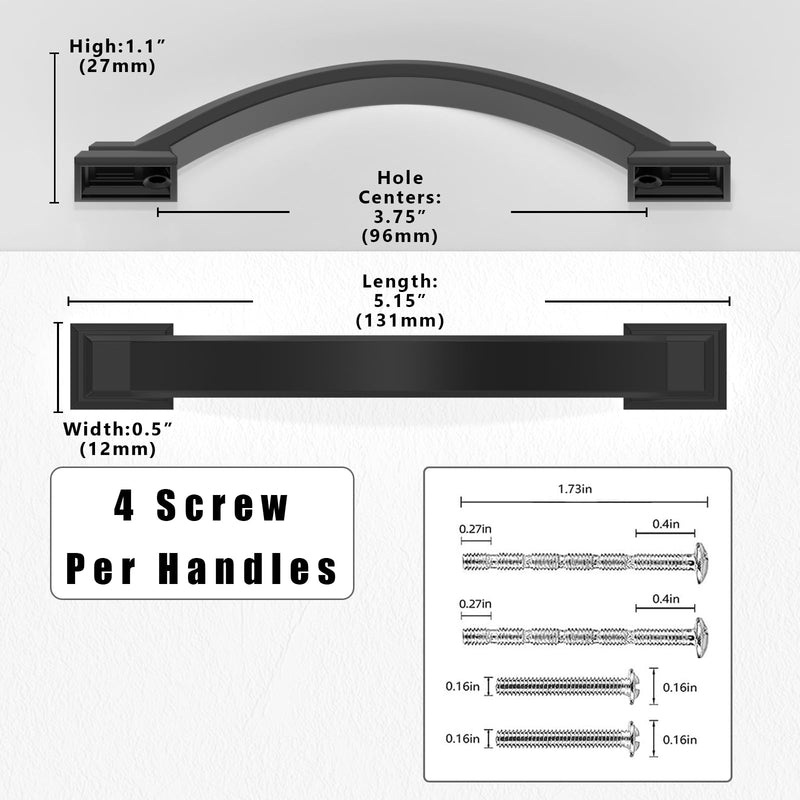 10 Pack Matte Black Cabinet Pulls 3.75 Inch(96mm) Kitchen Cabinet Handles Solid Zinc Alloy Cabinet Hardware Drawer Pulls 3.75" Hole Center 10