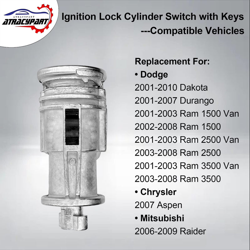Ignition Lock Cylinder Switch with Keys | Replacement for 2001-2010 Dodge Ram 1500/2500/3500, Durango, Dakota, Chrysler Aspen & Mitsubishi Raider | Replace#: 924-709, 5018702AA