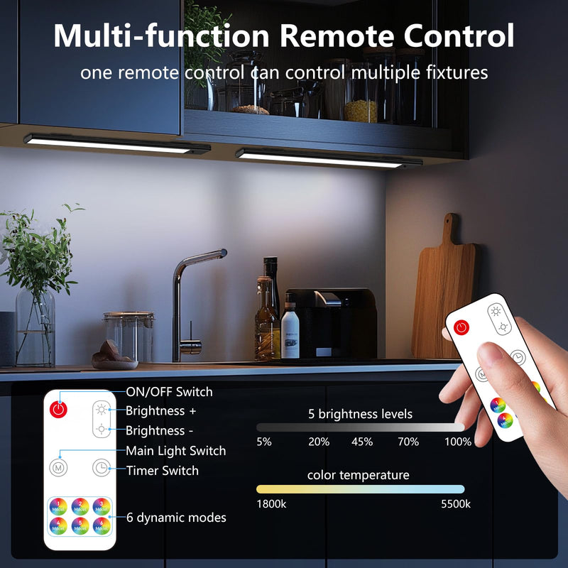 Cabinet Lighting with Remote Control (1 Pack), 3000mAh, 95 LED Closet Lights Battery Operated, Dimmable and 3 Color Temperature, Rechargeable Magnetic Closet Light for Kitchen, Bedroom 2