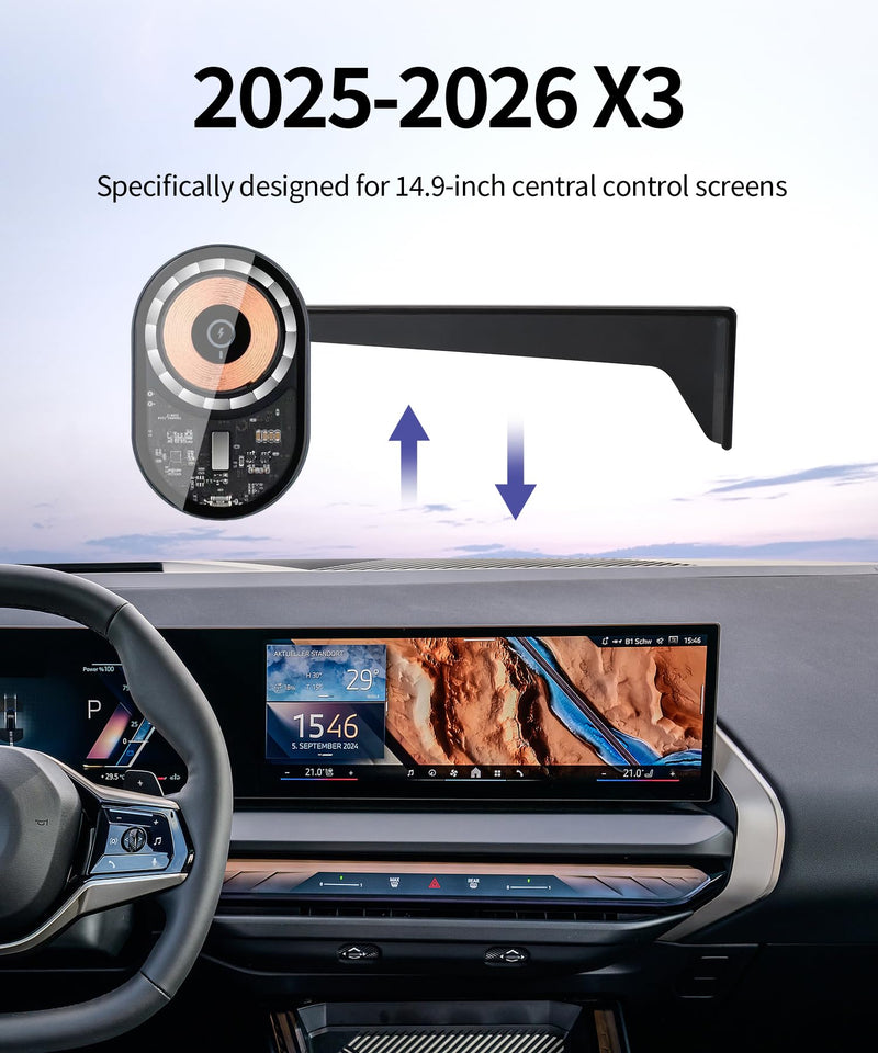 15W Wireless Charging Car Phone Holder for BMW X3 2025-2026, 14.9" Screen | Magsafe Accessories Fast Charging Magnetic Cell Phone Holder Clip Compatible with iPhone Android, 3D Fit Vehicle Phone Stand 14.9-inch for 2025-2026 X3