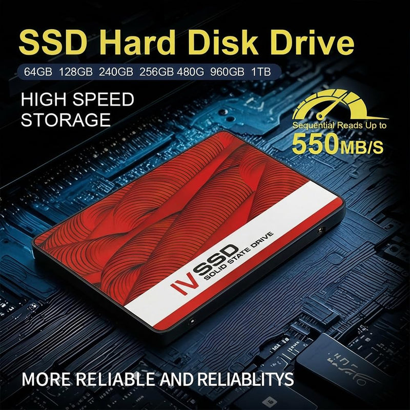 SATA III SSD - 128GB Internal Solid State Drive, 500MB/s Blazing Speed, High Durability, Wide Compatibility for Desktop, Laptop, All-in-One PC(Red) Red 128.0 GB