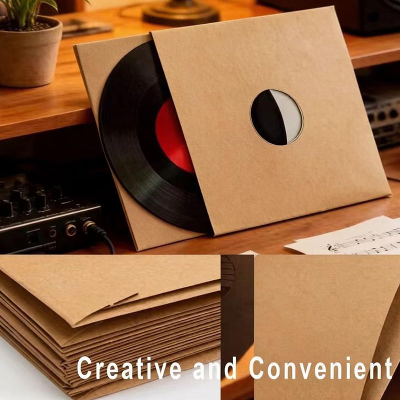 10 PCS 12" Vinyl Record Sleeves – 350GSM Blank Album Jackets with Center Hole, Anti-Static Protective Covers for 12-Inch Records Storage & Display (Kraft)