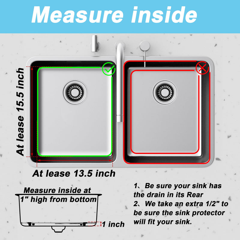 Sink Rack,Sink Protector for Kitchen Sink,Stainless Steel Sink Grid for Bottom of Sink 13"W x 15"L,Metal Sink Grate with Strainer,Rear Drain for Single Bowl with Corner Radius,1 pack 1