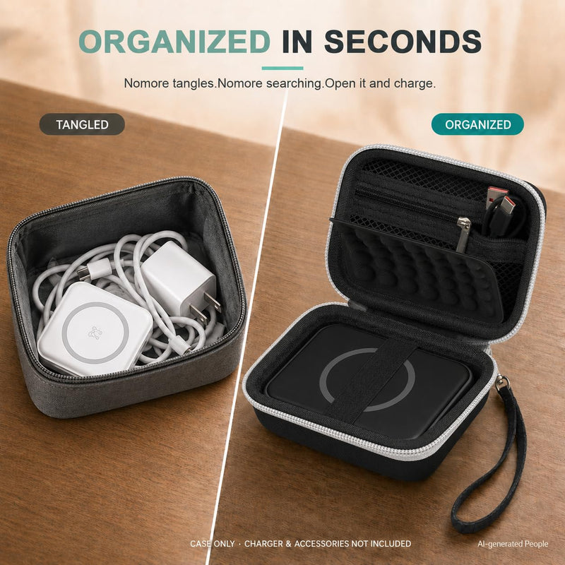 Hard Travel Case for Iseyyox for RTOPS for QUZUDN 3 in 1 Wireless Charger | for Ucomx,for SMILE Foldable Charger Station,Hard Shell,Padded Interior,Mesh Pocket,Elastic Strap,Wrist Strap Case Only Black